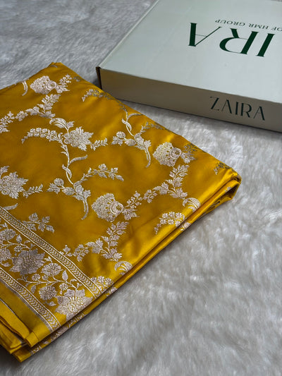 Yellow Shades Jaal Mashru Silk Saree MCS48
