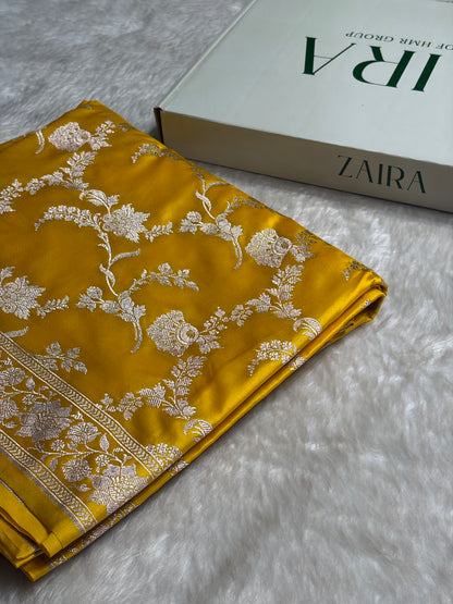 Yellow Shades Jaal Mashru Silk Saree MS48