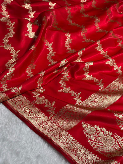Red Shades Banarasi Satin Silk Saree with brocade blouse SS35