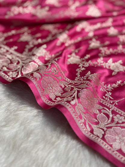 Baby Pink Shades Mashru Silk Banarasi Saree With Jaal Pattern MS71