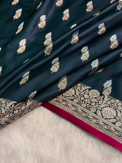 Dark Rama Shades Floral Booti Mashru Silk Saree MSM-69