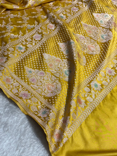 Banarasi Mustard Jaal With Minakari Pattern Mashru Silk Saree MCS56