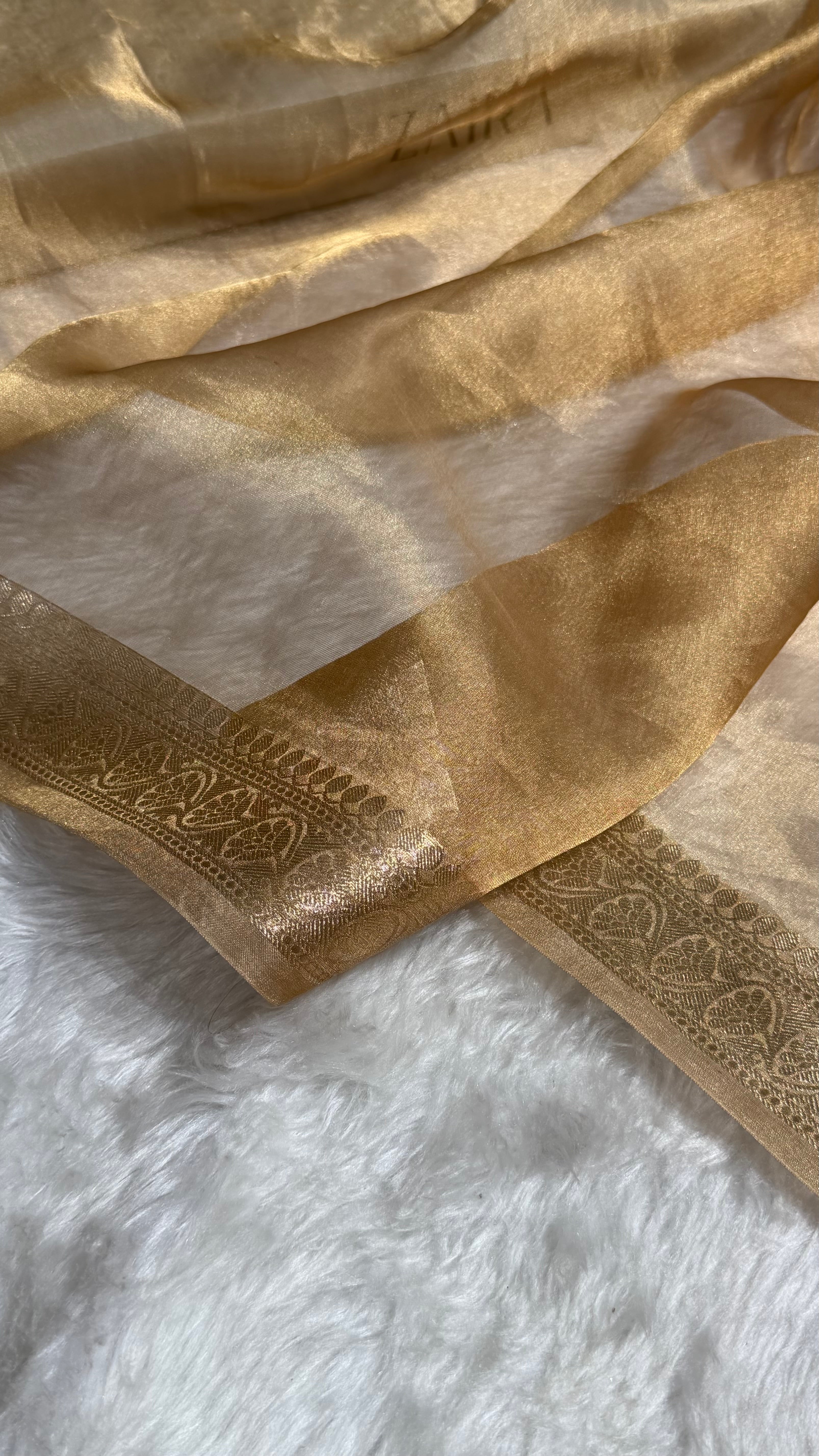 Beige Shades Pure Tissue Silk Saree with Brocade Blouse PT-09