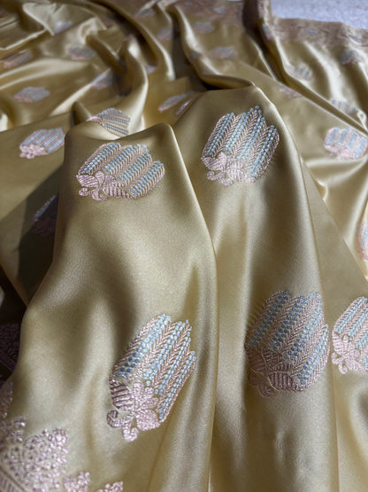 Tusser Shades Banarasi Boota Pattern Minakari Floral Mashru Silk Saree MSM-122