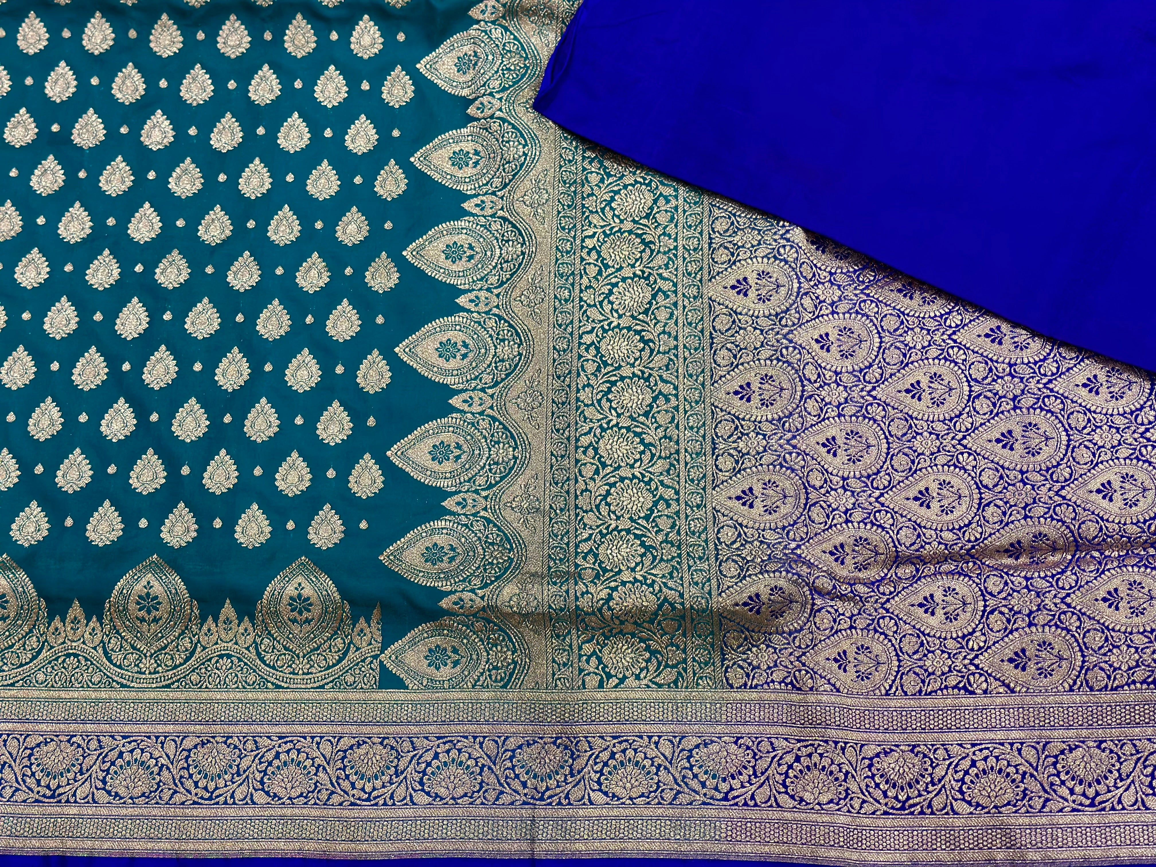 Safair Blue boota Satin Silk Saree