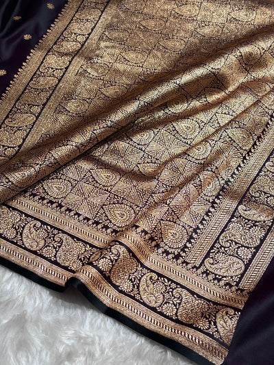 Banarasi Satin Katan Saree With Boota Pattern in Dark Wine Shades SK127