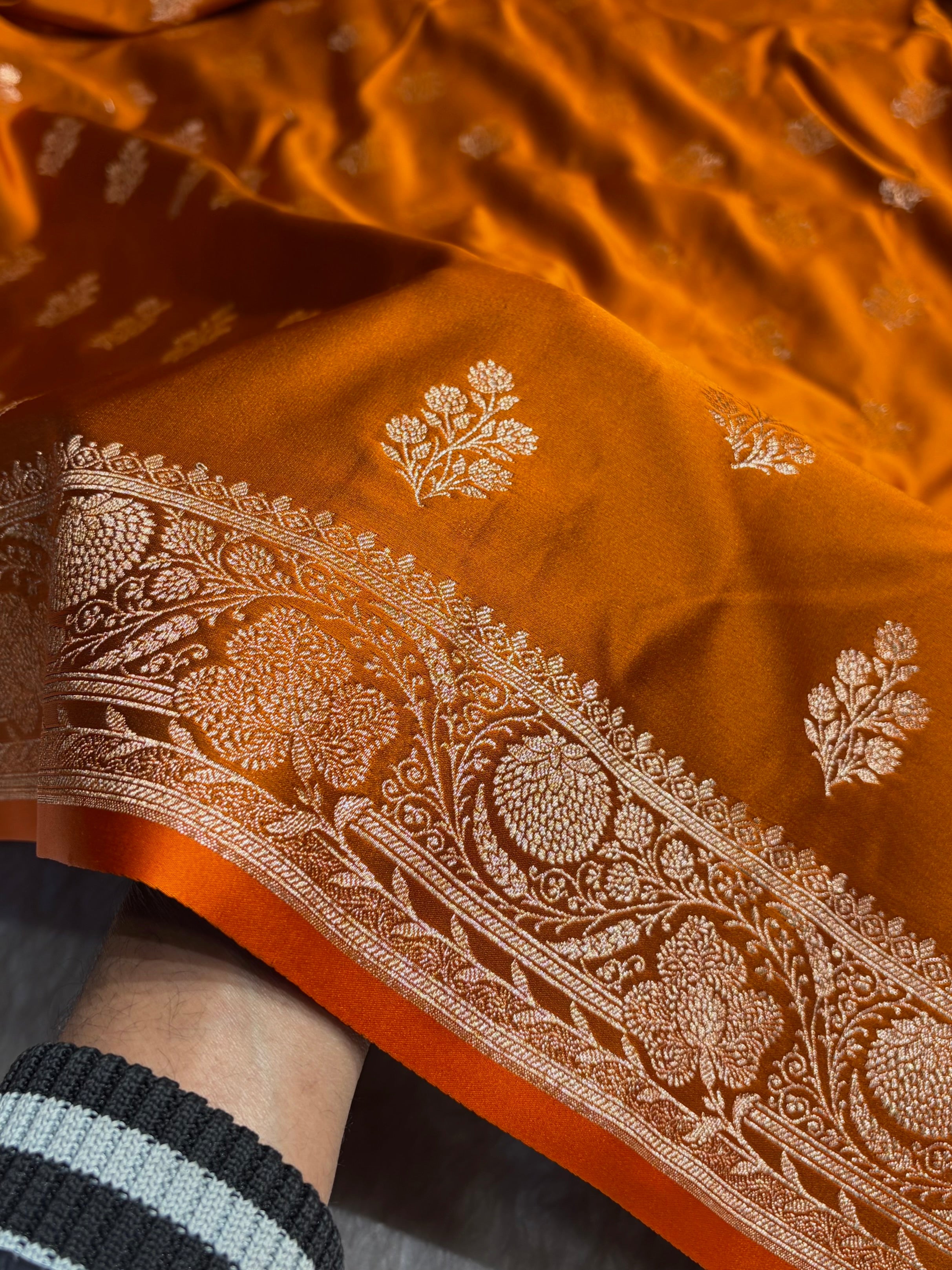 Banarasi Satin Katan Saree in Rust Orange Shades SK84