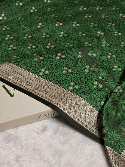 Bottle Green Shades Tanchoi Motif Mashru Silk Saree MST-12