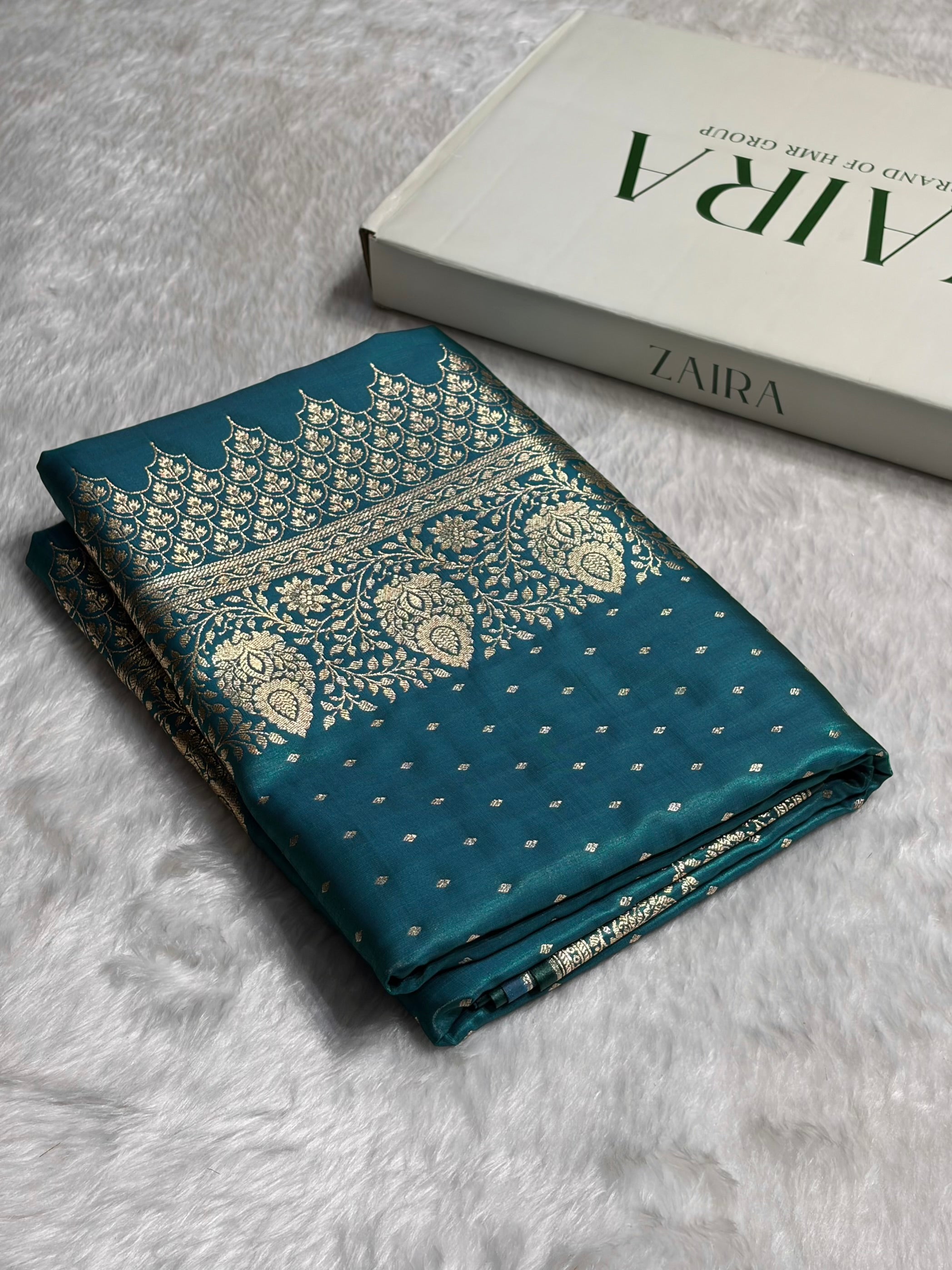 Ultra Light Weight Satin Silk Boota in Peacock Shades SS31