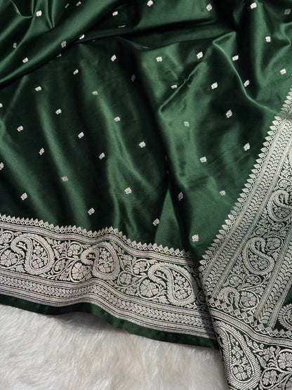 Bottle Green Tone Booti Mashru Silk Saree