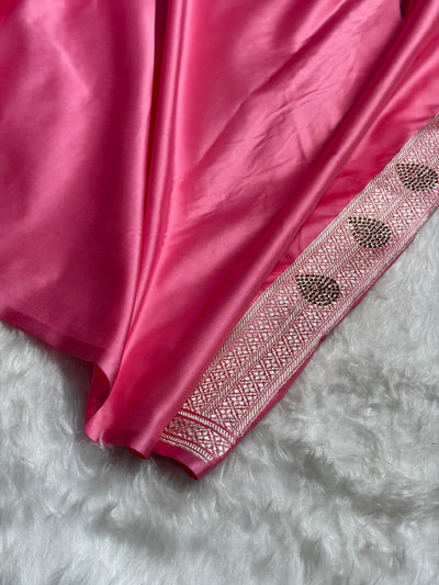 Baby Pink Scallop Mashru Silk with Swarovski work BMCS02