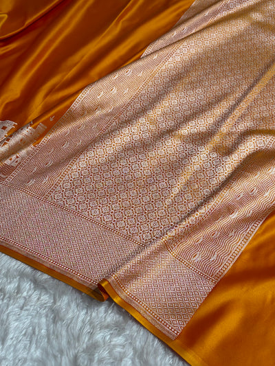 Orange Shades Ghat Pattern Satin Katan Silk Saree SK19