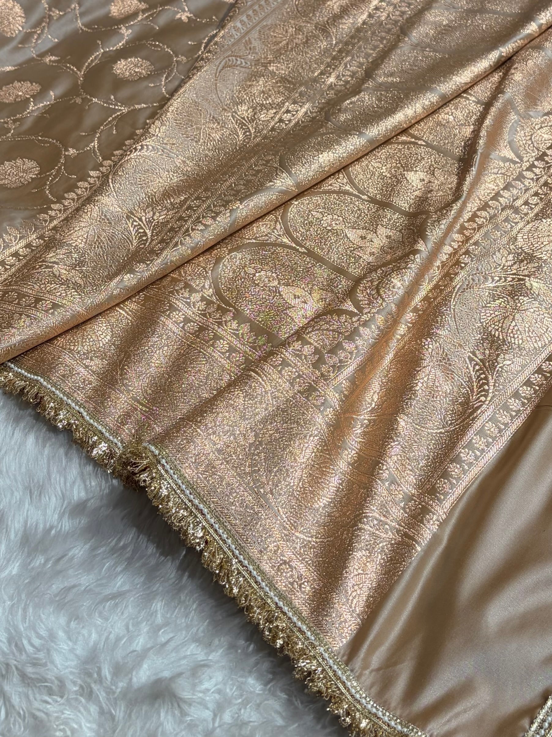 Tusser Banarasi Jaal With Gotta Patti Satin Katan Silk Saree SKGP06
