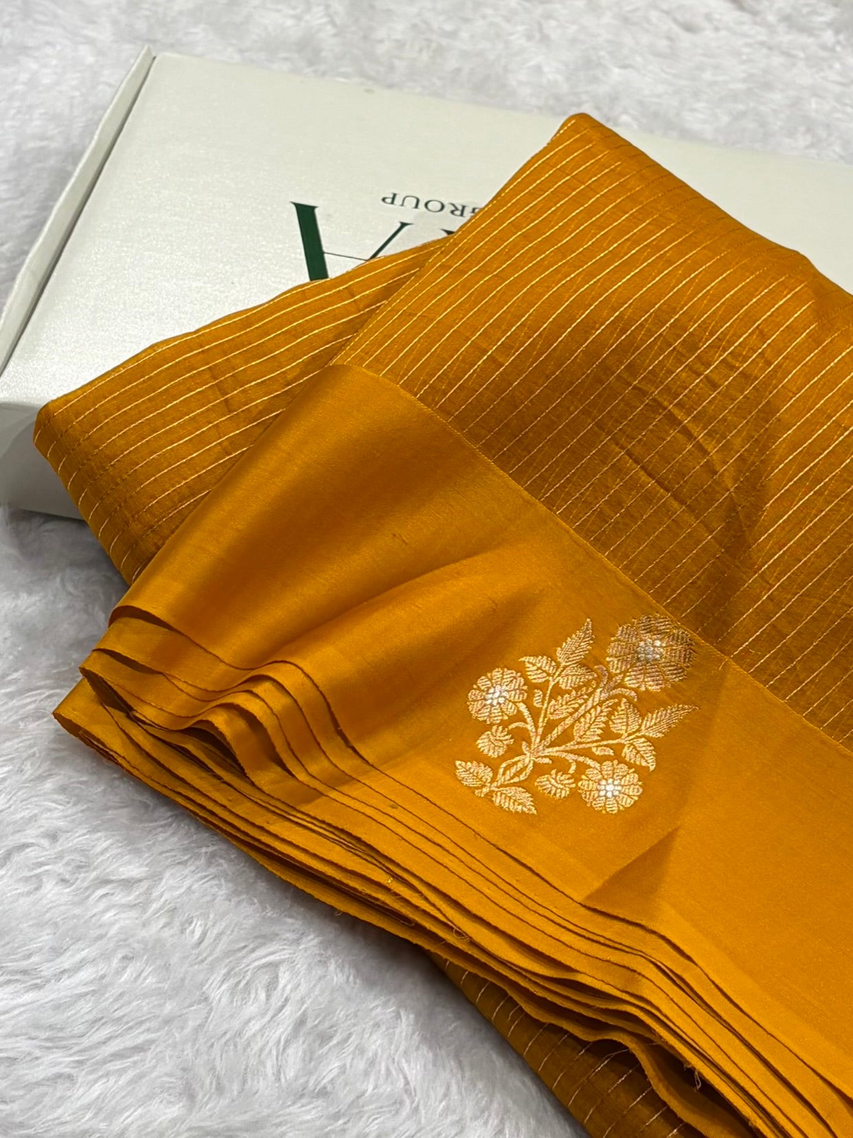Pure Banarasi Organza Mustard Shades With Satin Border Floral Banarasi Silk Saree PO-22