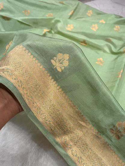 Banarasi Pista Shades Handwoven Pure Paper Silk Saree RM-88