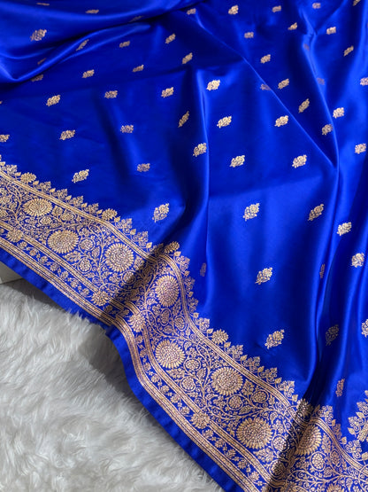 Banarasi Satin Katan Saree in Royal Blue Shades SK82