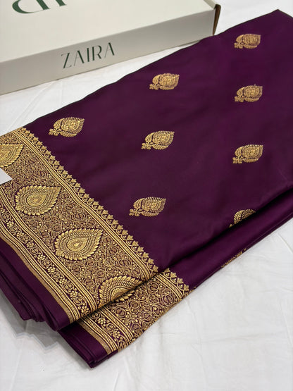 Wine Shade With Booti Pattern Mashru Silk Saree