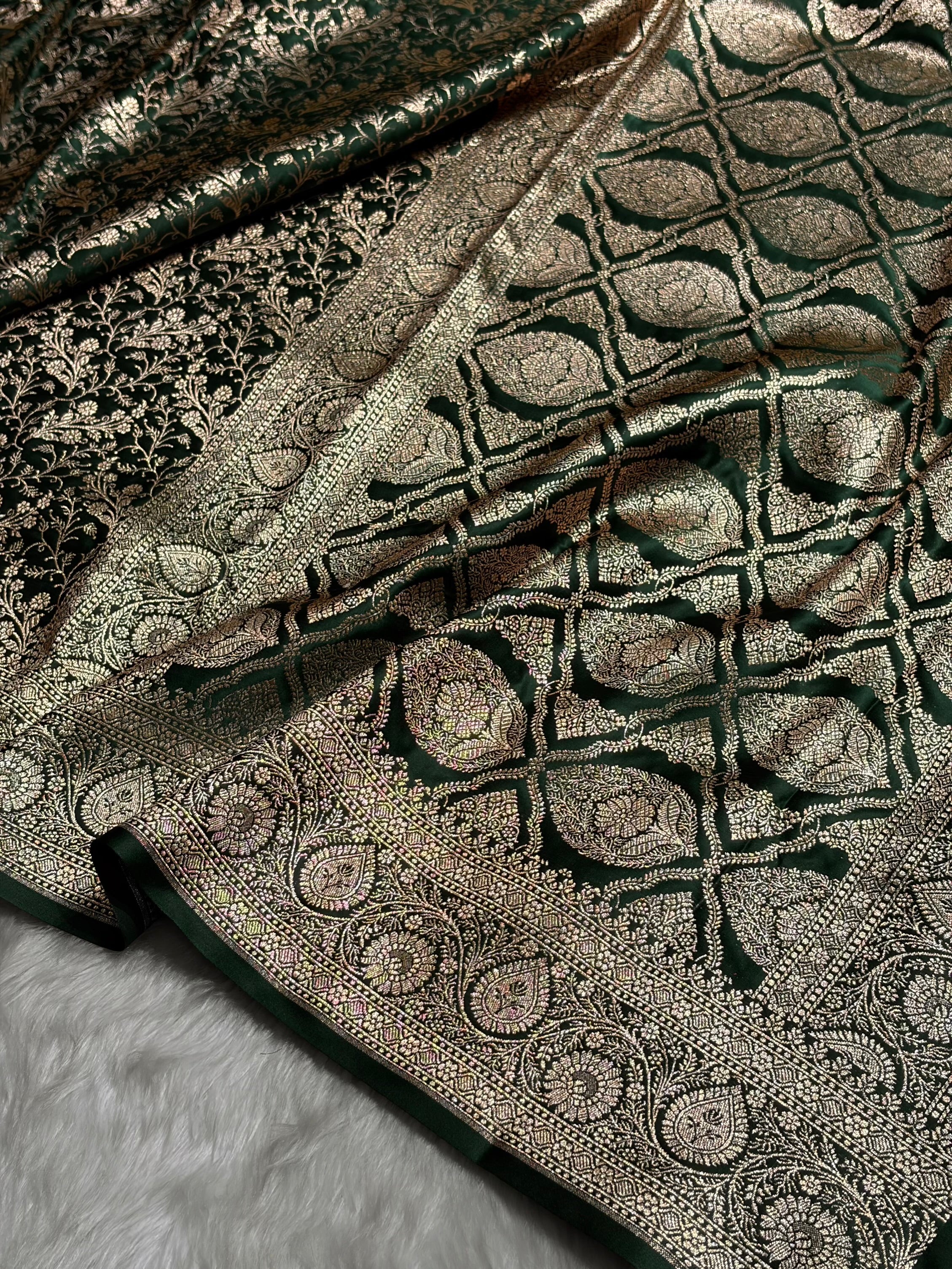 Banarasi Bottle Green Brocade Soft Katan Silk Saree SKB-02