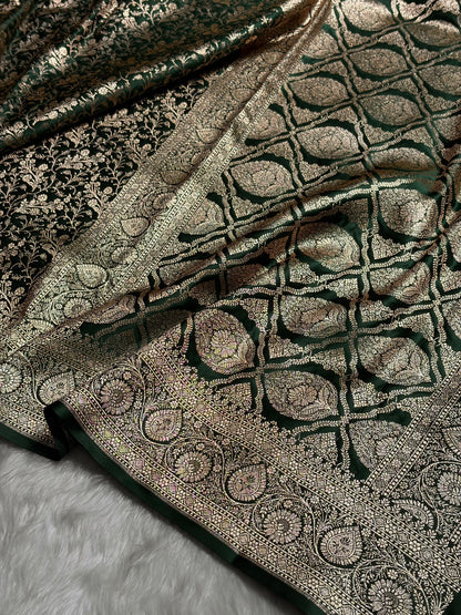 Banarasi Bottle Green Brocade Soft Katan Silk Saree SKB-02