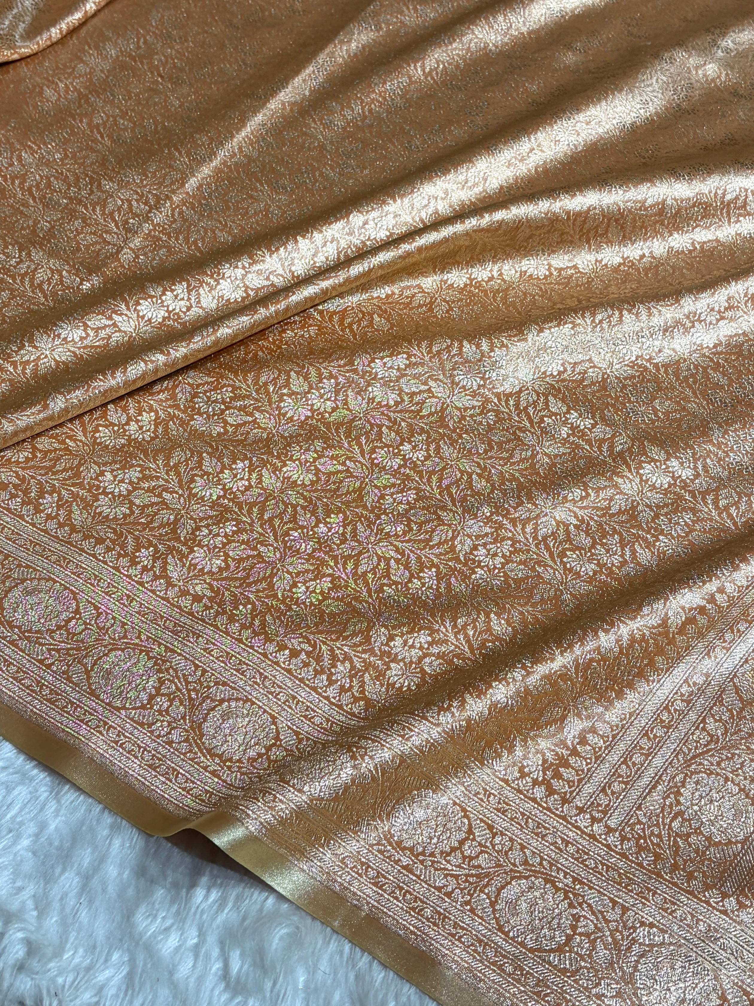 Ivory Shades Brocket Satin Silk Saree Banarasi Saree Shades SS30