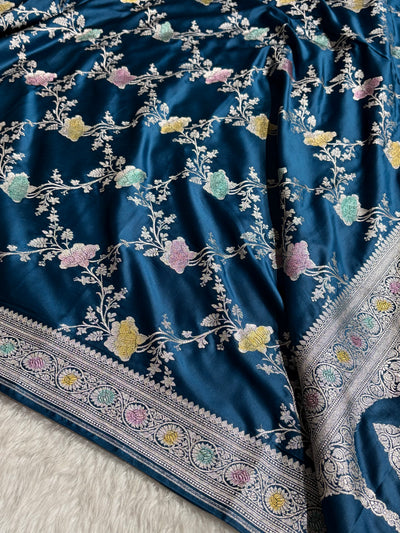 Banarasi German Blue Shades Jaal With Minakari Mashru Silk Saree MCS63