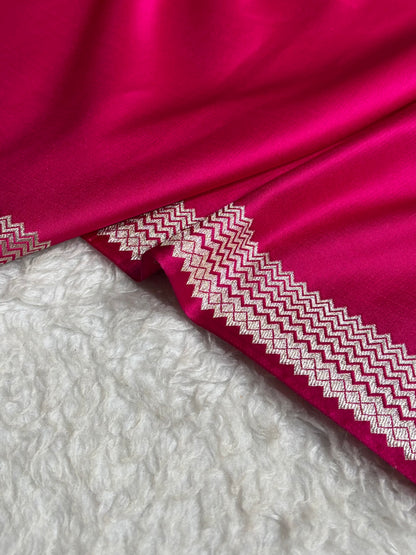 Premium Banarasi Satin Katan Saree Plain With Tanchoi Blouse in Rani Shades SK129