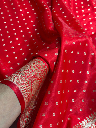 Banarasi Red Shades Booti Pattern Banarasi Satin Silk Saree SS53