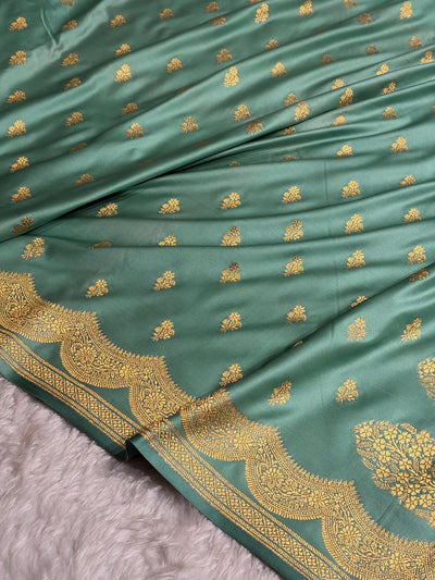 Banarasi Sea Green Shade With Scallop Pattern Mashru Silk Saree