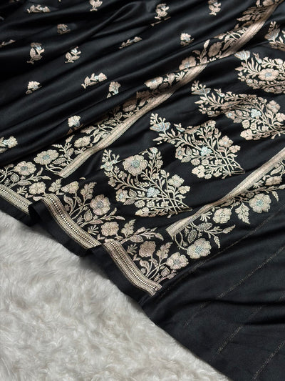 Banarasi Black Boota With Floral Border Mashru Silk Saree MSM-88