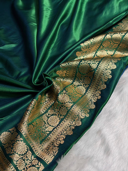 Cross Green Booti Pattern Satin Katan Silk Saree SK49
