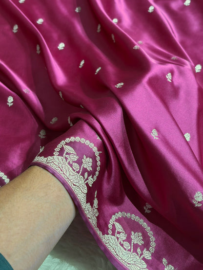 Banarasi Wine Shades With Floral Mashru Silk Saree MCS91