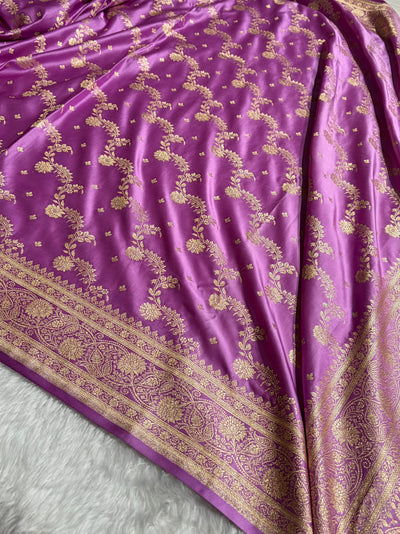 Banarasi Satin Katan Saree With Jaal Pattern in Lavender Shades SK121