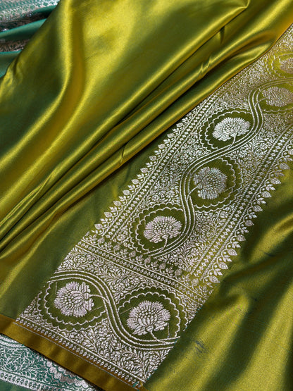 Liril Mehendi Floral Cross Pattern Satin Katan Silk Saree SK74