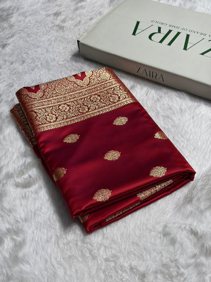 Magentc Red Booti Pattern Satin Katan Silk Saree SK65