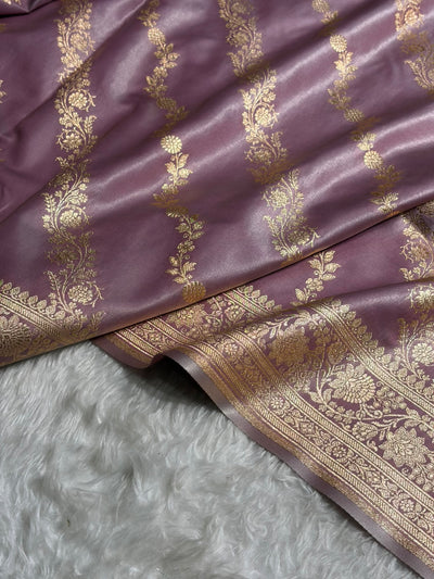 Banarasi Light Weight Satin Silk Dusty Lavender Cross SS10