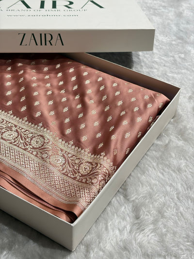 Dusty Peach Shades Banarasi With Floral Border Mashru Silk Saree MSM-128