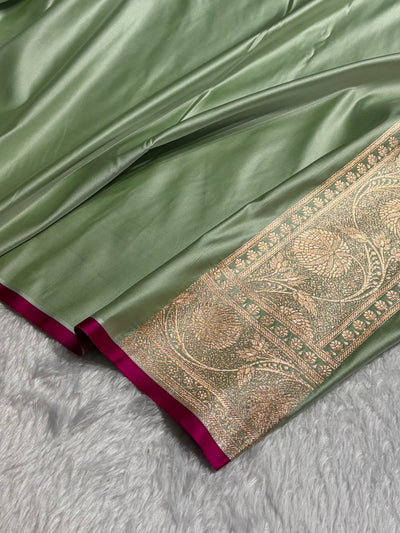 Pista Banarasi Jaal Satin Katan Silk Saree SK06