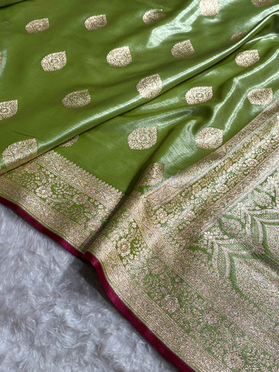 Ultra Light Weight Satin Silk Boota in Mehndi Green Shades SS05