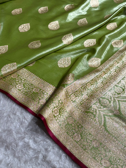 Ultra Light Weight Satin Silk Boota in Mehndi Green Shades SS05