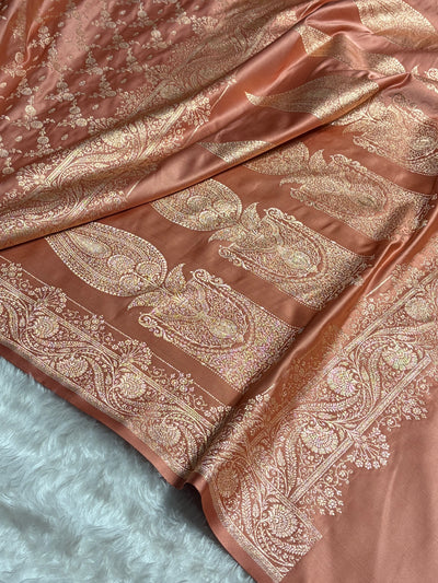 Banarasi Satin Katan Saree Jaal Pattern In Dusty Peach Shades SK133
