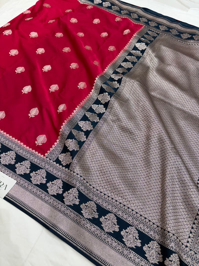 Red / German Blue Contrast Shade With Booti Pattern Mashru Silk Saree
