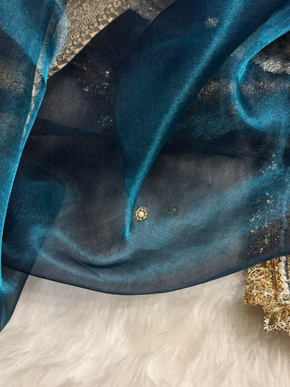 German Blue Shade Pure Tissue Silk Saree with Gota Patti PTGP-17