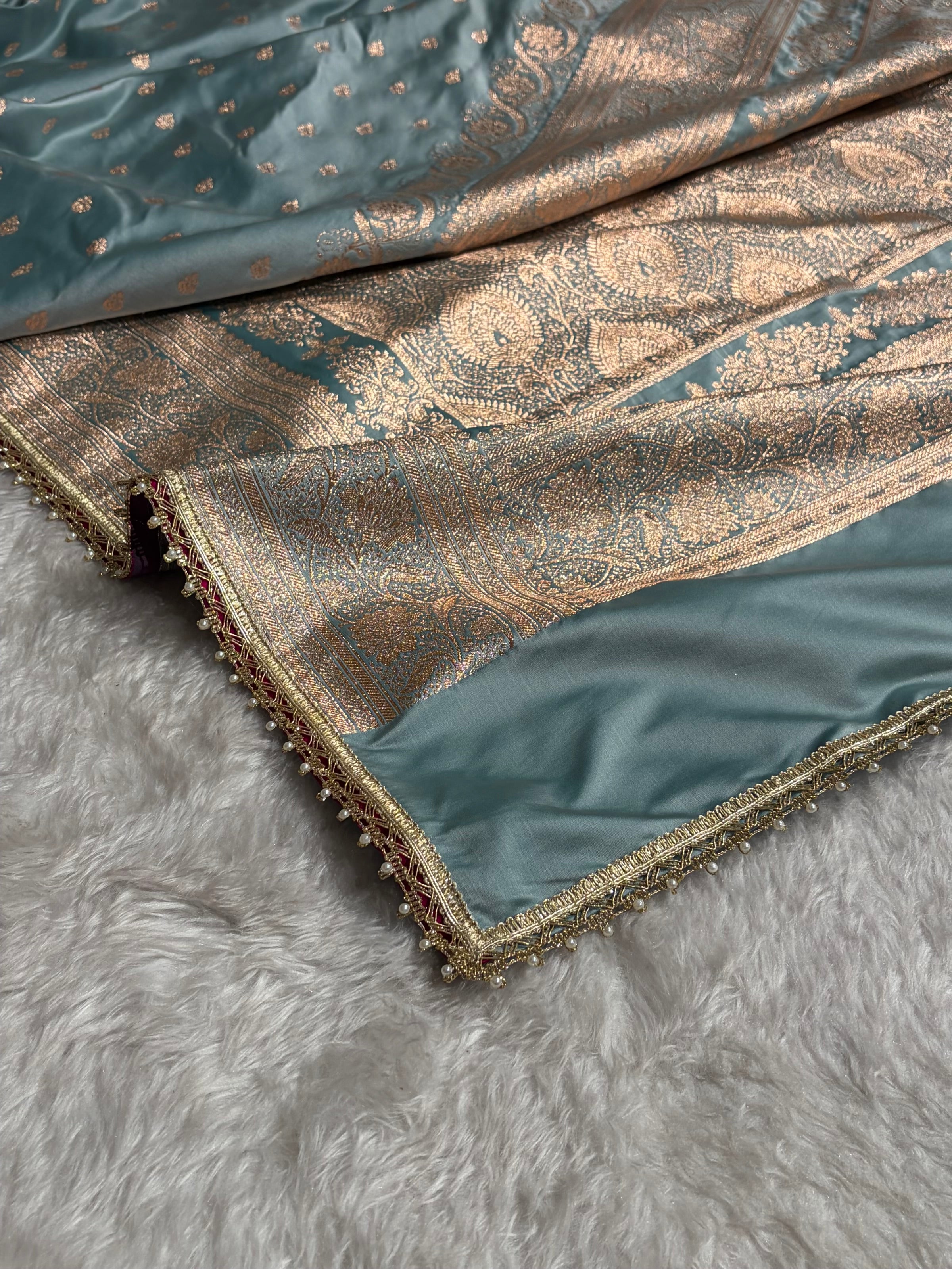 Turquoise Banarasi Satin Katan Silk Saree with gotta Patti SKGP08