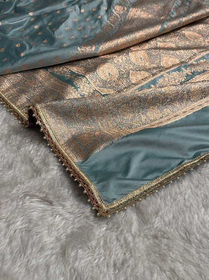 Turquoise Banarasi Satin Katan Silk Saree with gotta Patti SKGP08