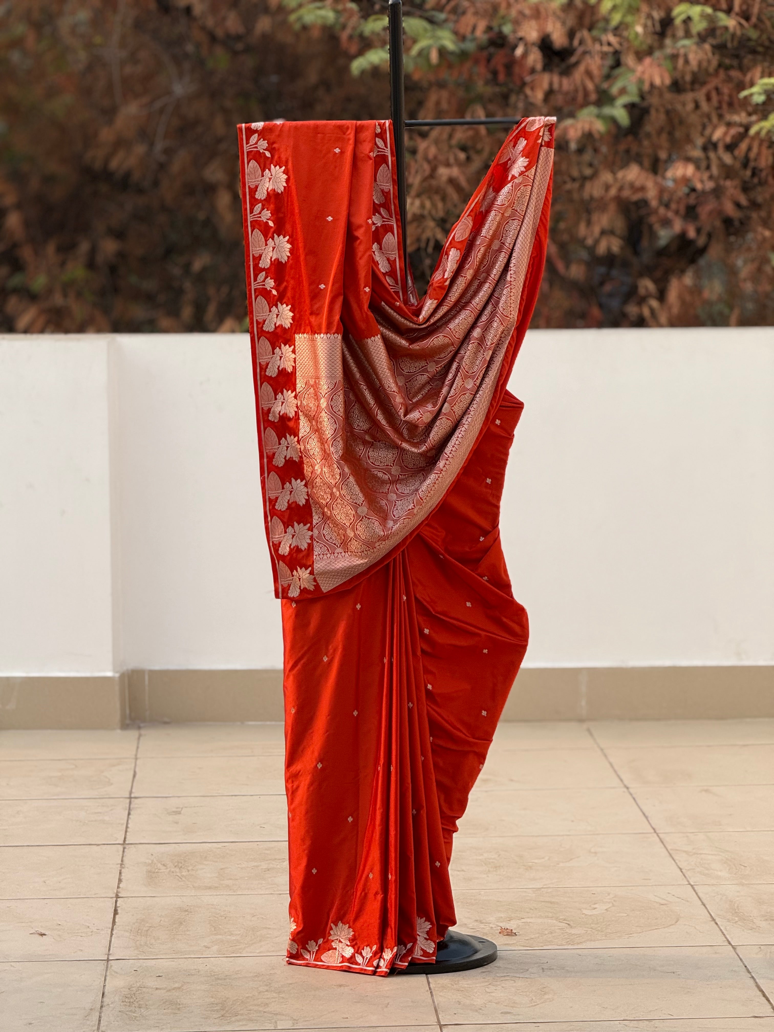 Rust Orange Booti Motif Mashru Silk Saree