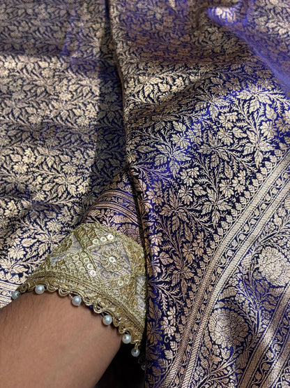 Royal Blue Shades Brocket With Gotta Patti Satin Silk Saree Banarasi Saree Shades SSGP30