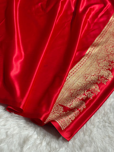 Banarasi Satin Katan Saree Floral Booti Pattern in Red Shades SK148
