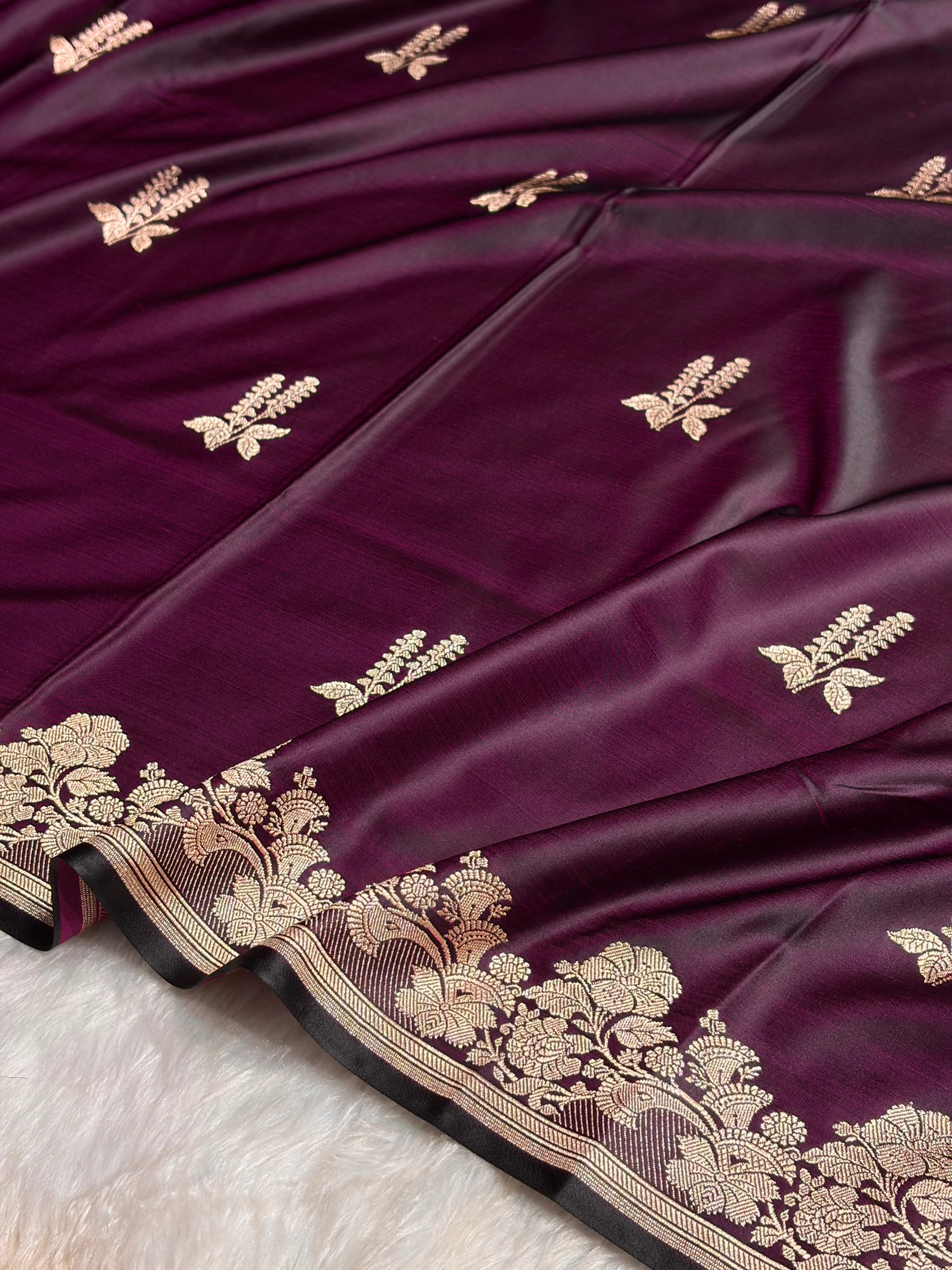 Wine Cross Floral Boota Mashru Silk Saree MSM-43