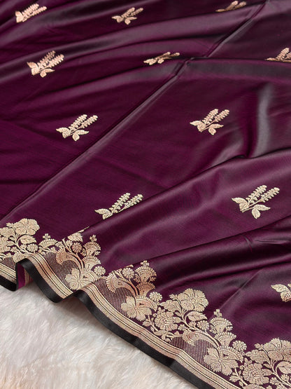 Wine Cross Floral Boota Mashru Silk Saree MSM-43