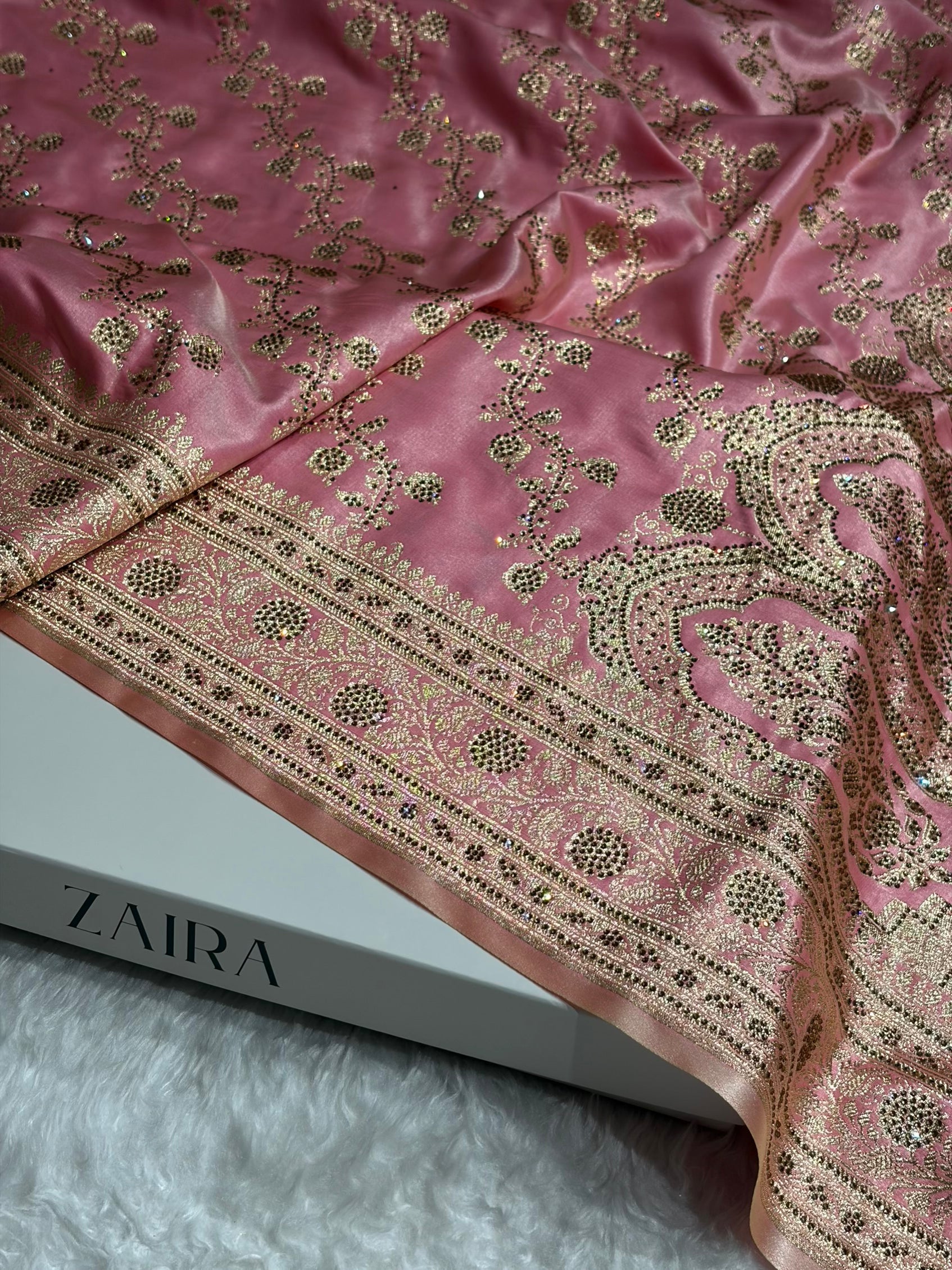 Bridal Baby Pink Cross Satin Silk with Ari and Stone work BSS11